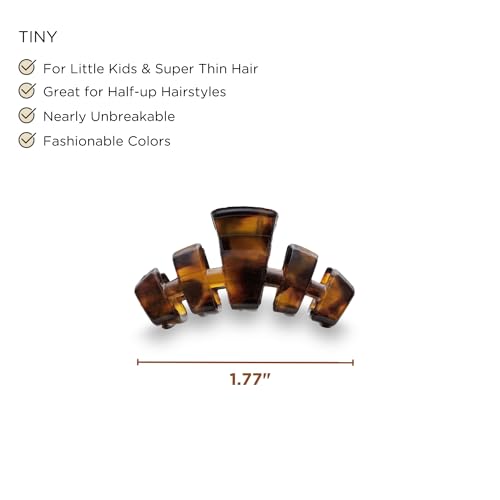 TELETIES - Tiny Hair Clip - Strong Grip, Bendable Teeth, Comfortable Curved Design - Ideal for Thin Hair, Kids, Half-up Hairstyles - For All Hair Textures - Tortoise