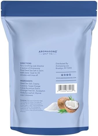 Aromasong Dead Sea Salt - Fine Grain Spa Bath Salt Coconut Scent 14 Oz – 100% Pure & Natural - Soak for Women & Men
