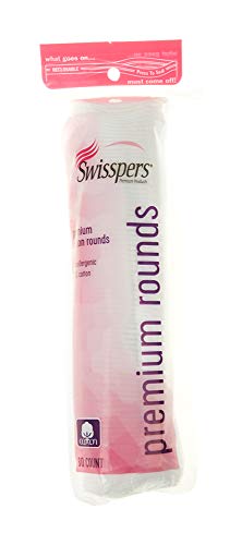 Swisspers Premium 100% Natural Cotton Rounds, Hypoallergenic, Reclosable Bags, 80-Count Bag
