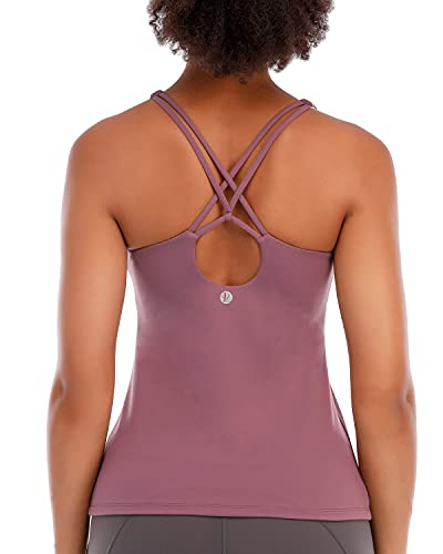 RUNNING GIRL Workout Tops for Women Padded Sports Bra Align Tank Top Longline Sports Bras for Women High Impact (BX2757 Purple, S)