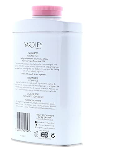 Yardley of London English Rose Perfumed Talc, 7 Oz, Made in England - NEW FORMULA