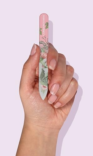 LONDONTOWN Safara Double-Sided Glass Nail File & Care Tool, Professional Grit Etched Crystal Manicure Accessory with Case Pouch