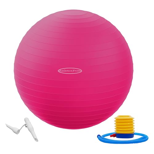 Signature Fitness Anti-Burst and Slip Resistant Exercise Ball Yoga Ball Fitness Ball Birthing Ball with Quick Pump, 2,000-Pound Capacity, Pink, 18-inch, S