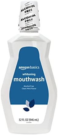 Amazon Basics Teeth Whitening Mouthwash, Alcohol-Free, Clean Mint, 32 Fluid Ounces, 4-Pack, Previously Solimo
