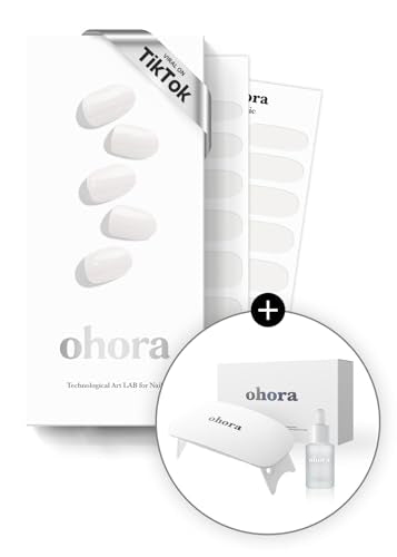 ohora Bundle Set (N Clean White Starter Kit) - White Solid Gel Nail Strips with UV/LED Lamp and Mini Remover, Salon-Quality, Long Lasting, Easy to Apply, Remove, Prep Pads, Nail File, Wooden Stick