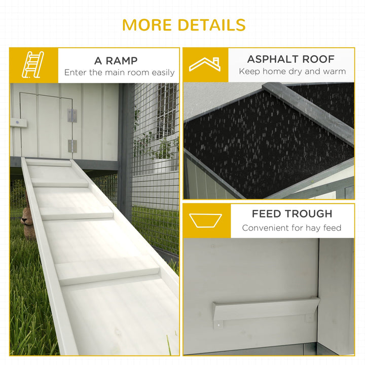 Historyli Go5H Large Wooden Rabbit Hutch, 2-Tier 61.4" Weather-Resistant Rabbit Cage With Feeding Trough, Guinea Pig Hutch With Sliding Tray, Ramp, Asphalt Roof