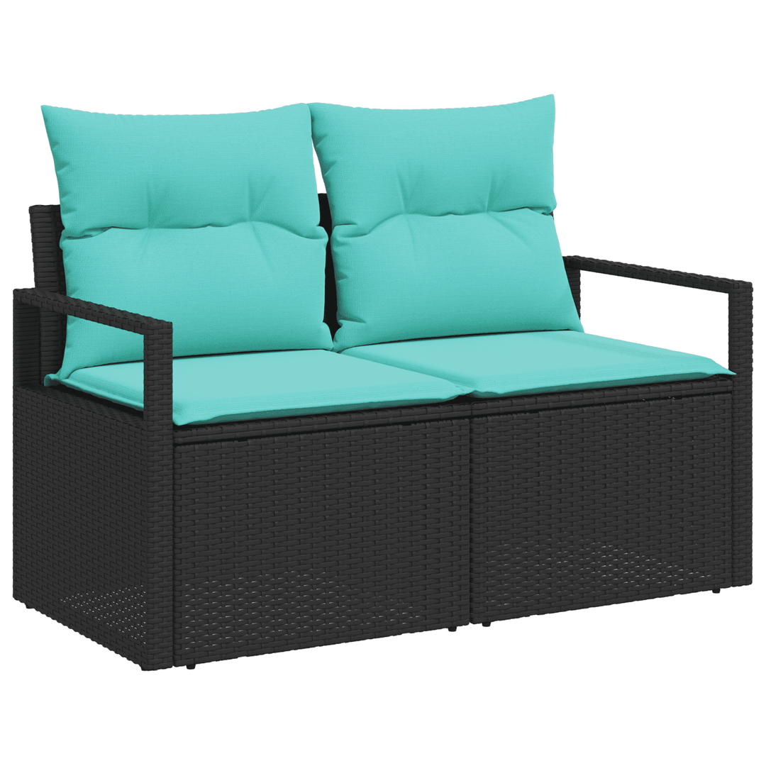 vidaXL 10 Piece Garden Sofa Set with Cushions Black Poly Rattan Acacia