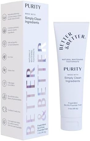 Better & Better Purity Toothpaste | Natural Whitening Toothpaste Without Additives | Organic, Vegan, Fluoride & SLS Free | Coconut-Based Formula w/Fresh Mint Flavor | 3.4oz, 1 Pack