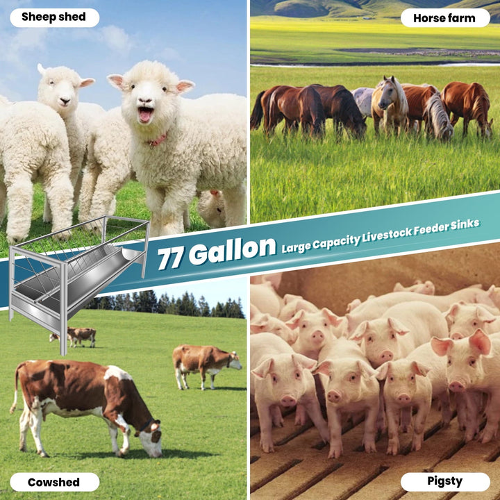 Stainless Steel Livestock Feeder - 77 Gallon 2-in-1 Goat Hay Feeder for Sheep, Horses & Alpacas - Rustproof Large Capacity Farm Animal Feeder