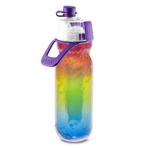 O2COOL Mist 'N Sip Misting Water Bottle 2-in-1 Mist And Sip Function With No Leak Pull Top Spout Sports Water Bottle Reusable Water Bottle - 20 oz (Pride)