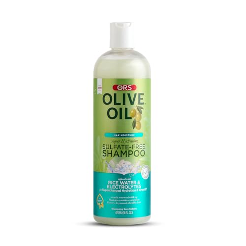 ORS Olive Oil Max Moisture Super Hydrating Sulfate-Free Shampoo, Infused with Rice water and Electrolytes for Supercharged Hydration & Growth 16.0 Ounce (1)