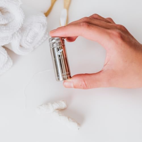 Biodegradable Dental Floss by TreeBird | Refillable & Reusable Zero Waste Steel Dispenser | 3x33yd Waxed Natural Cruelty Free Peace Silk Spools | 100% Compostable | Eco Friendly Plastic Free Oral Care