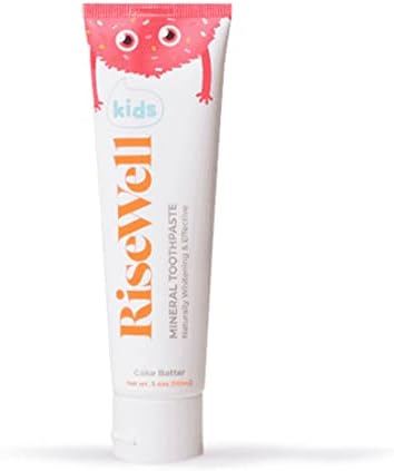 RiseWell Kids Mineral Hydroxyapatite Toothpaste - Safe to Swallow, Natural, Fluoride Free - Cake Batter Flavor, 3.4 Oz