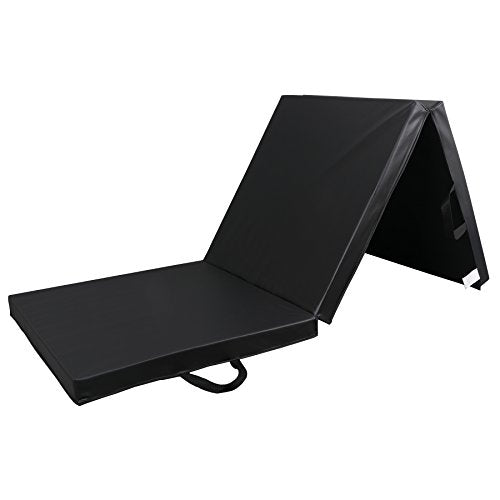 BBBuy 6' x 2' Portable Folding Lightweight Exercise Gym Fitness Yoga Mat Extra Thick Foam Gymnastics Mat Tumbling Mat Workouts w/Carrying Handle for Home Gyms Indoor Outdoor, Black