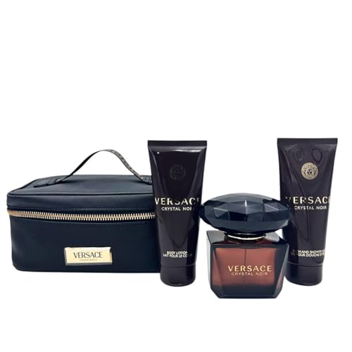 Versace Crystal Noir for Women - 4 Pc Gift Set 3oz EDP Spray, 3.4oz Body Lotion, 3.4oz Shower Gel, Beauty Case