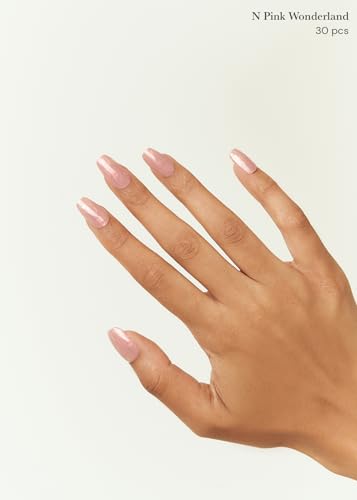ohora Semi Cured Gel Nail Strips (N Pink Wonderland) - Pink, Solid, Works with Any UV/LED Lamps, Salon-Quality, Long Lasting, Easy to Apply & Remove - Includes 2 Prep Pads, Nail File & Wooden Stick