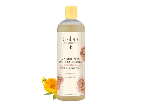 Babo Botanicals Moisturizing Oat & Calendula 2-in-1 Bubble Bath & Wash - for Dry or Sensitive Skin - for All Ages - Vegan - Lightly Scented - 1 or 2 Pack