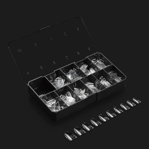 Aprés Nail Gel-X Natural Coffin Short Box of Tips & Extend Gel Bundle | Include 500 Tips & 15ml Extend Gel Gold Bottle | Premium Quality | 10 Sizes 0-9 | No size 00 included