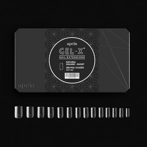 Apres Gel-X® Natural Square Short Tip Box | 500pc Gel-X Tips, 11 Sizes 00-9, Premium Quality