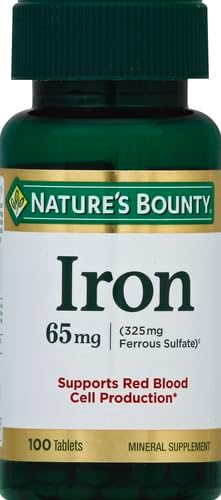 Nature's Bounty Iron 65mg, 325 mg Ferrous Sulfate, Cellular Energy Support, Promotes Normal Red Blood Cell Production, 100 Tablets (Pack of 2)
