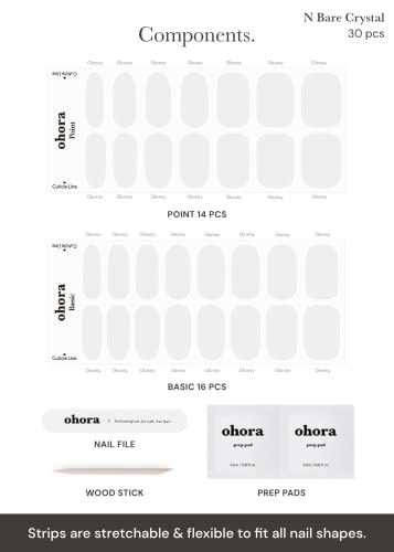 ohora Semi Cured Gel Nail Strips (N Bare Crystal) - Works with Any Lamps, Salon-Quality, Long Lasting, Easy to Apply & Remove - Includes 2 Prep Pads, Nail File & Wooden Stick