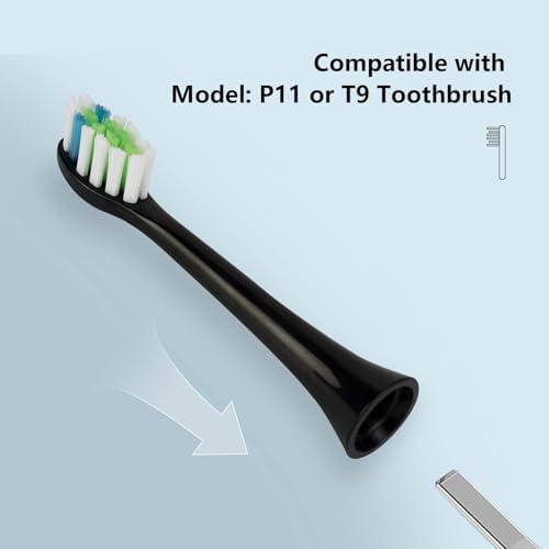 12 Pack Replacement Toothbrush Heads Compatible with fairywill P11 T9 Electric Toothbrush, W Shape Bristle Designed, Soft and Sanitary for Model P11 T9 Toothbrushes (Black)