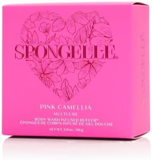 SPONGELLÉ Pink Camellia Body Buffer – All-in-One Exfoliating Sponge & Body Wash for Valentine's & Mother's Day Gifts
