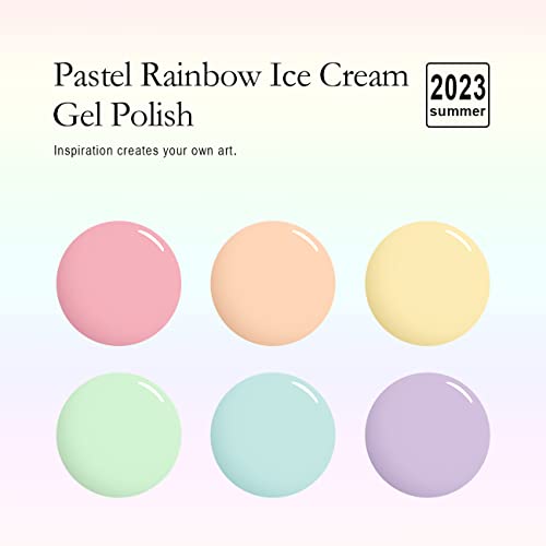 RARJSM Gel Nail Polish Set 6Pcs Pastel Gel Polish Rainbow Colors Kit Soak off UV Spring Summer Ice Cream Varnish Nail Art Salon Manicure at Home(Pink Orange Yellow Green Blue Purple)