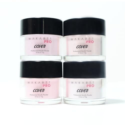 Acrylic Powder Set - 4 Colors 0.5oz Cover Powders for Nail Extension, Sculpting & Overlay - Cool Tone Collection for Professionals (Pink Essentials)