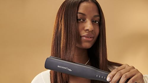 Bio Ionic GoldPro Hair Straightener, Blue, Moisturizing Heat Technology & 24K Gold MX, Hair Straightening Iron for Sleek Styles & Flat Iron Curls, 40% Longer Plates, Adjustable Heat