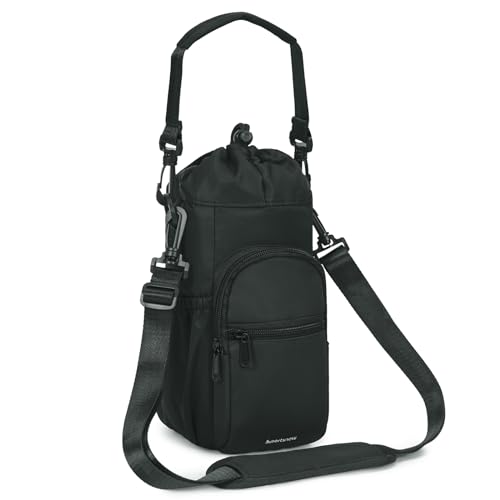 sportsnew Water Bottle Holder with Strap 32oz 40oz Insulated Water Bottle Carrier Sling Bag with Phone Pocket Water Bottle Sleeve for Walking Hiking, Black, Patent Pending