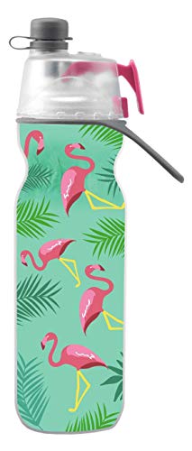 O2COOL Mist 'N Sip Misting Water Bottle 2-in-1 Mist And Sip Function With No Leak Pull Top Spout Sports Water Bottle Reusable Water Bottle - 20 oz (Flamingo)