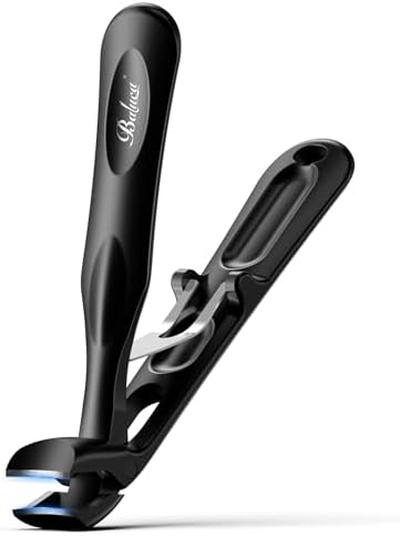 BALUCA Pro Angled Head Heavy Duty Toe Nail Clippers for Seniors & Thick Nails – Long Handle Toenail Clipper with Catcher for Arthritic Hands & Tough Toenails, Black