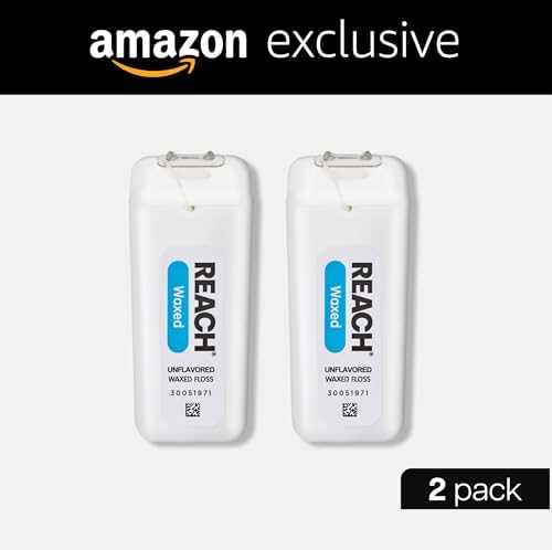 REACH Waxed Dental Floss, Unflavored, 3.6X More Value, Plaque Remover for Teeth, Shred Resistant, Floss Slides Smoothly, Easy to Use, Waxed, Oral Care, PFAS Free, for Adults & Kids, 2 Pack, 200 yd