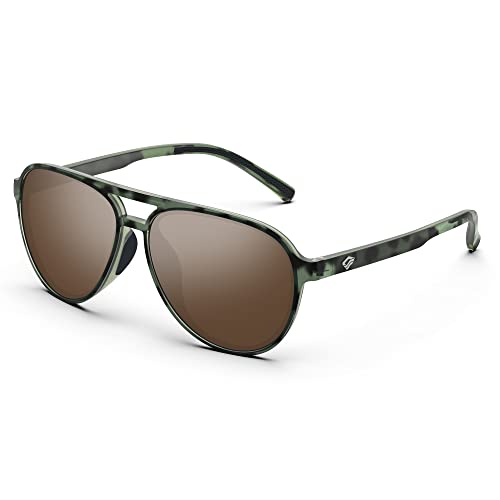 TOREGE Aviator Sunglasses Polarized Sunglasses for Men Women Sports Glasses Fishing Boating Beach Golf Driving TR75(Camouflage Green&Black&Coppery Lens C5)