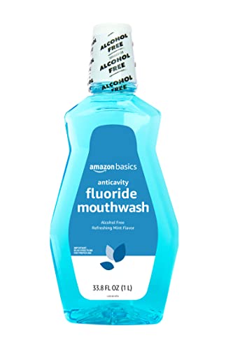 Amazon Basics Fluoride Mouthwash for Adults, Anticavity, Alcohol Free - Refreshing Mint Flavor, 1 Liter, 1-Pack