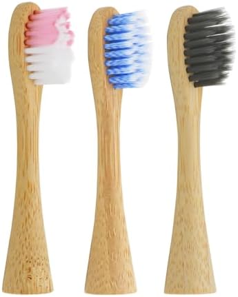 Bamboo Toothbrush Heads Replacement for Lumineux/Boka Sonic Eletric Toothbursh Refill, 3 PCS