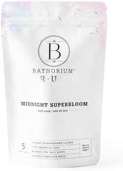 Bathorium Midnight Superbloom Crush, Wildflower Bath Soak, Lavender, Rose, Butterfly Pea Flower, Jasmine, Dead Sea Salt, 21 oz