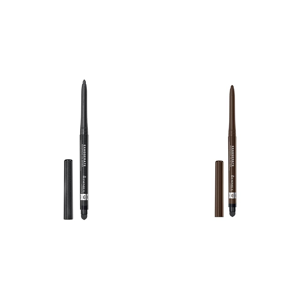 Rimmel London Exaggerate Waterproof Eye Definer Eyeliner Set, 263 Starlit Black & 212 Rich Brown, Highly Pigmented, Built-In Smudger, 0.01oz Each