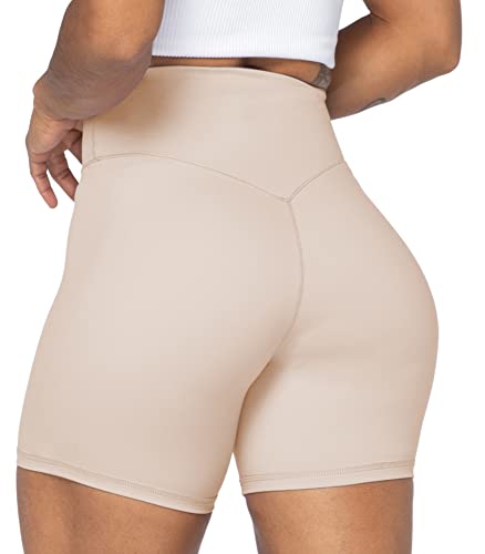 Sunzel No Front Seam High Waist Biker Shorts for Women, Squat Proof Yoga Workout Gym Bike Shorts 5" Greenery Small