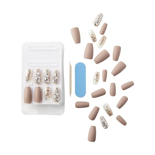 KISS Masterpiece Fake Nails One-of-a-Kind Luxe Manicure Set, 'Heirloom', 30 False Glue-On Nails including 12 Jewel Accent Nails