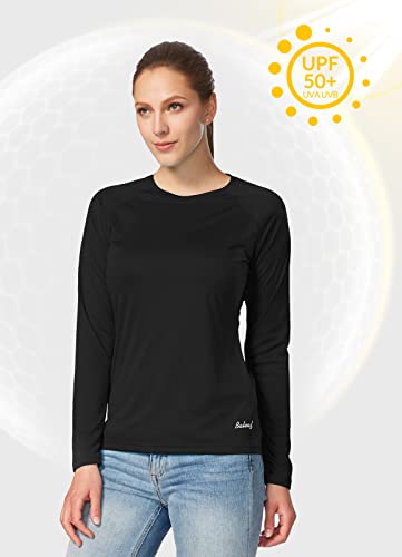 BALEAF Women's UPF 50+ Long Sleeve Rash Guard Swim Shirts SPF Quick Dry Lightweight T-Shirt Outdoor Hiking Runing 2 Pack Black Size XL