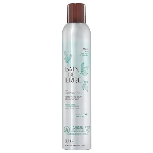 Bain de Terre Infinite Hold Firm Finishing Spray, Lasting Control & Shine, Heat & Humidity Protection with Argan & Monoi Oils, Paraben-Free, Color-Safe, Vegan, 9.1 Fl Oz