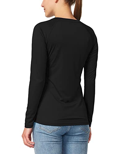 BALEAF Women's UPF 50+ Long Sleeve Rash Guard Swim Shirts SPF Quick Dry Lightweight T-Shirt Outdoor Hiking Runing 2 Pack Black Size XL