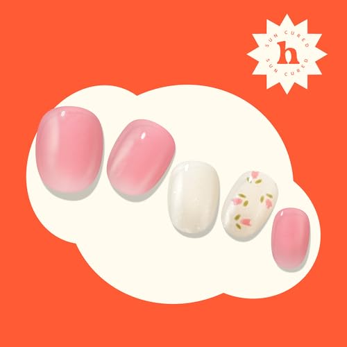 Semi Cured Gel Nail Strips | No LED Lamp Needed | Easy Apply & Remove, Salon Quality | Includes 28 Strips, 1 Prep Pads, Nail File & Wooden stick - Hey, Love Me, Love Me Not