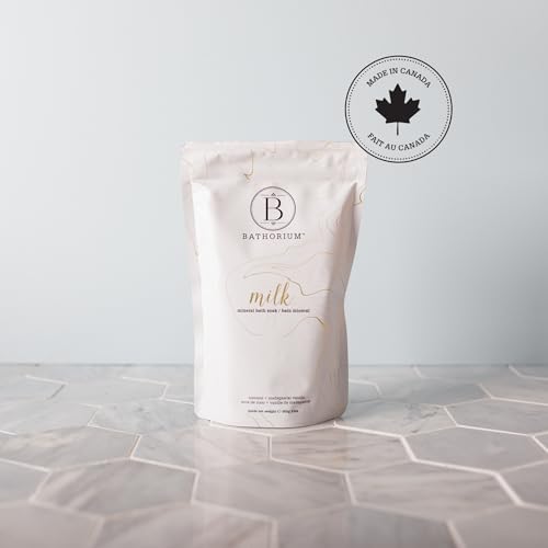 Bathorium Milk Mineral Bath Soak, Made with Coconut, Dead Sea Salt & Vanilla Bean CO2, Ideal for Hydration, pH Balanced Coconut Scented Bath Soak for Women, Approximately 5 Baths, 23 oz