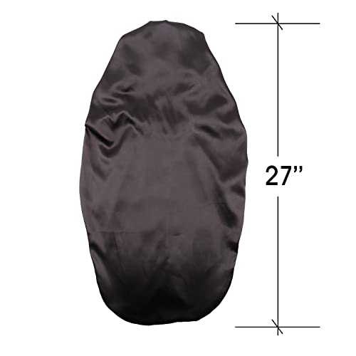 2pcs Extra Long Hair Satin Bonnet for Women, Single-Layer Night Sleep Cap Bonnet with Elastic Band for Braids/Dreadlocks/locs/Curly/Long Hair (Black+Pink Flower)