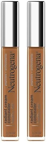 Neutrogena Healthy Skin Radiant Brightening Cream Concealer with Peptides & Vitamin E Antioxidant, Lightweight Perfecting Concealer Cream, Non-Comedogenic, Pecan Medium/Deep 02 with warm (Pack of 2)