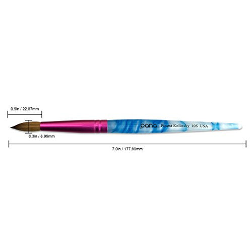 PANA Pure Kolinsky Hair Acrylic Nail Brush - Round Shape Pink Ferrule with White Swirl Blue Handle (Size 10)