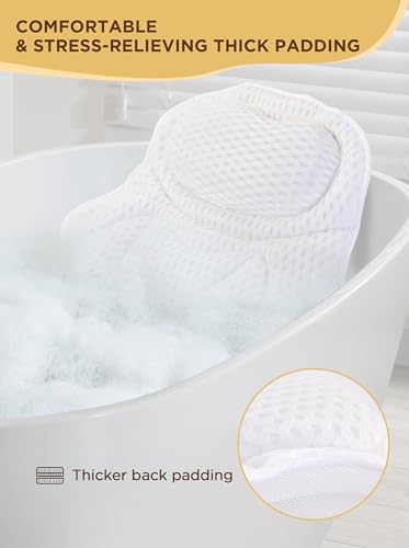 Bath Pillow Luxury Bathtub Pillow, Bath Pillows for Tub Neck and Back Support, Bath Tub Pillow Headrest with Soft 4D Air Mesh Fabric & Non-Slip Suction Cups, Fits All Bathtub Relaxing Bath Accessories